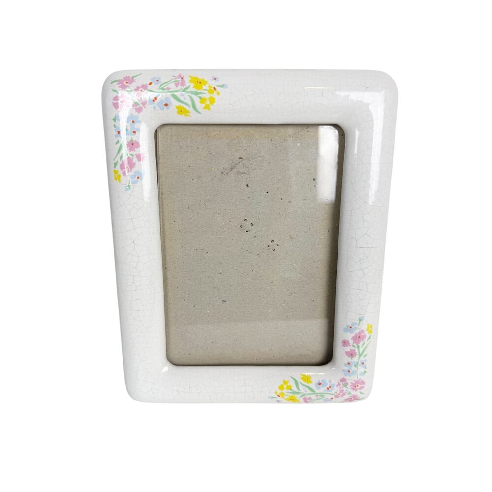 Vintage White Ceramic Floral Picture Frame Shabby Chic Cottagecore Crackle